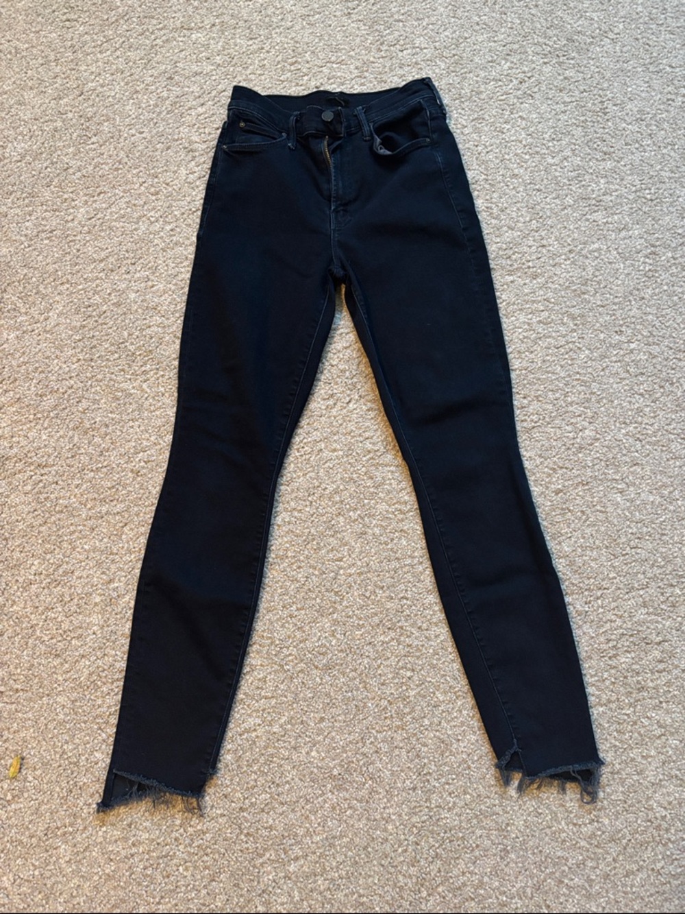 Mother Dark High-Rise Skinny Jeans  Raw Hem The Stunner Zip Two Step Fray 26